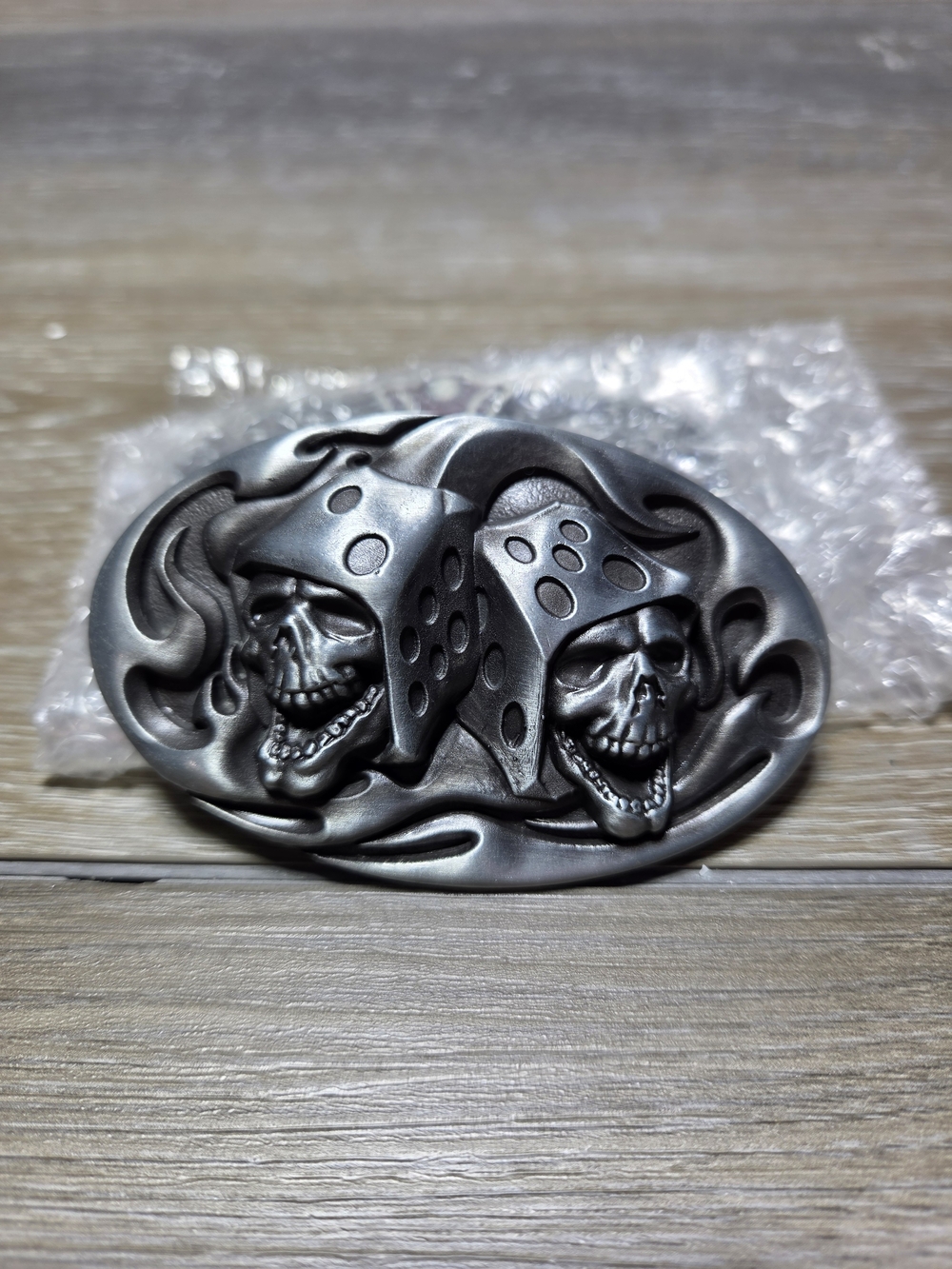 T Wild Designs Skull Dice Oval Belt Buckle Black Gothic Biker